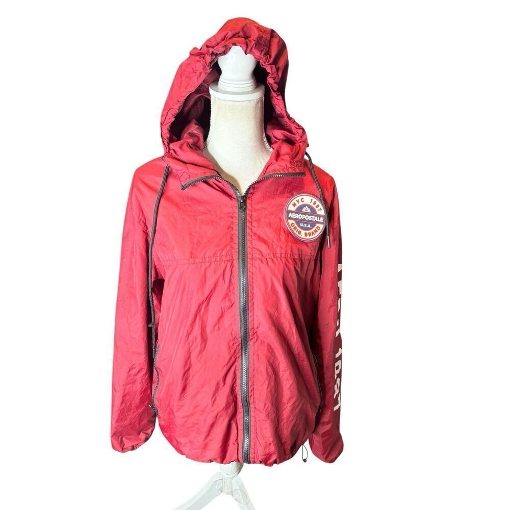 Vintage Aeropostale Windbreaker w/liner Red Full Zip W/White Y2k Spell Out Sz M